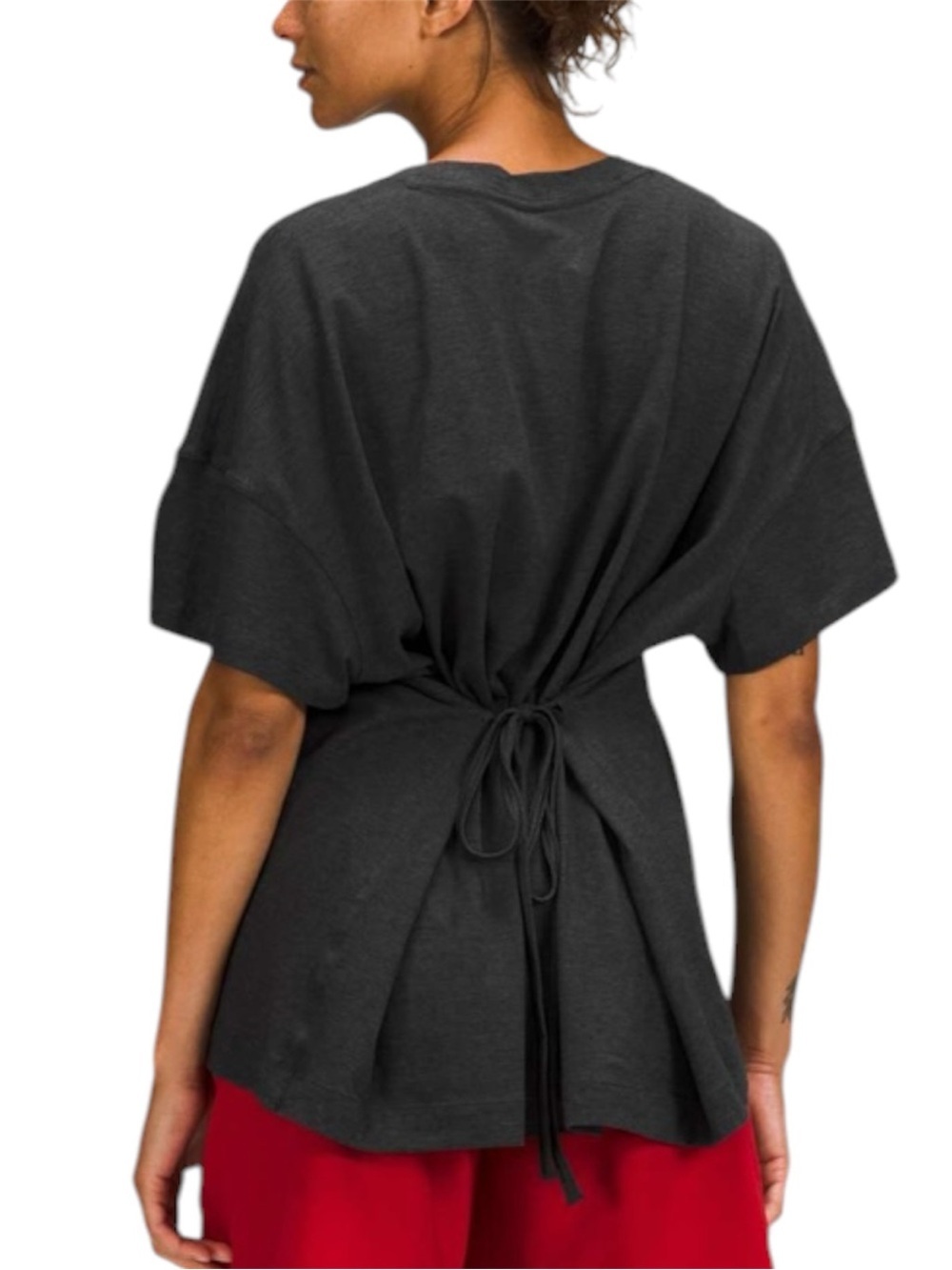 Lululemon Side Tie V-Neck T-Shirt Heathered Black Oversized Womens Size 6
